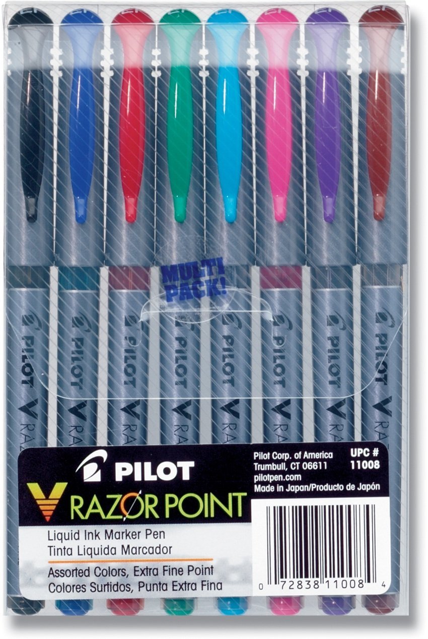 Pilot V Razor Point Pens Assorted 8-pack Pouch - 11008 - Pens, Fountain Pens,  Writing Instruments, Ink, Stationery, Office Supplies