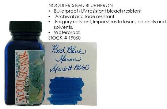 Noodler's Bad Blue Heron Fountain Pen Ink - 3oz Bottle