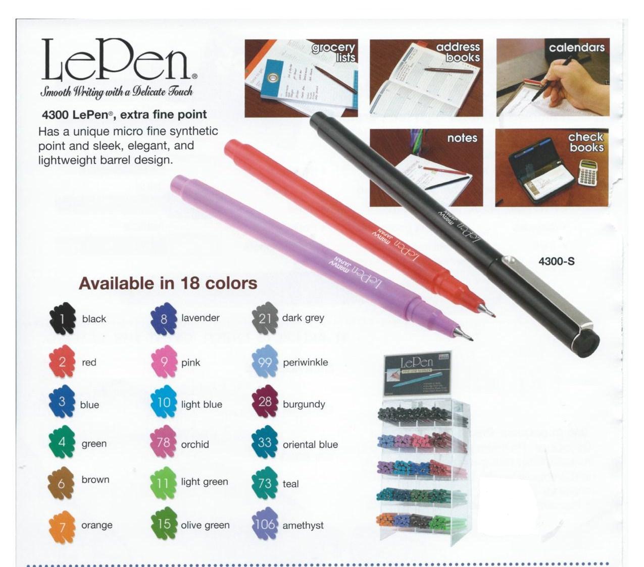 LePen Micro-Fine Point Pen, Pastel, 10 Colors