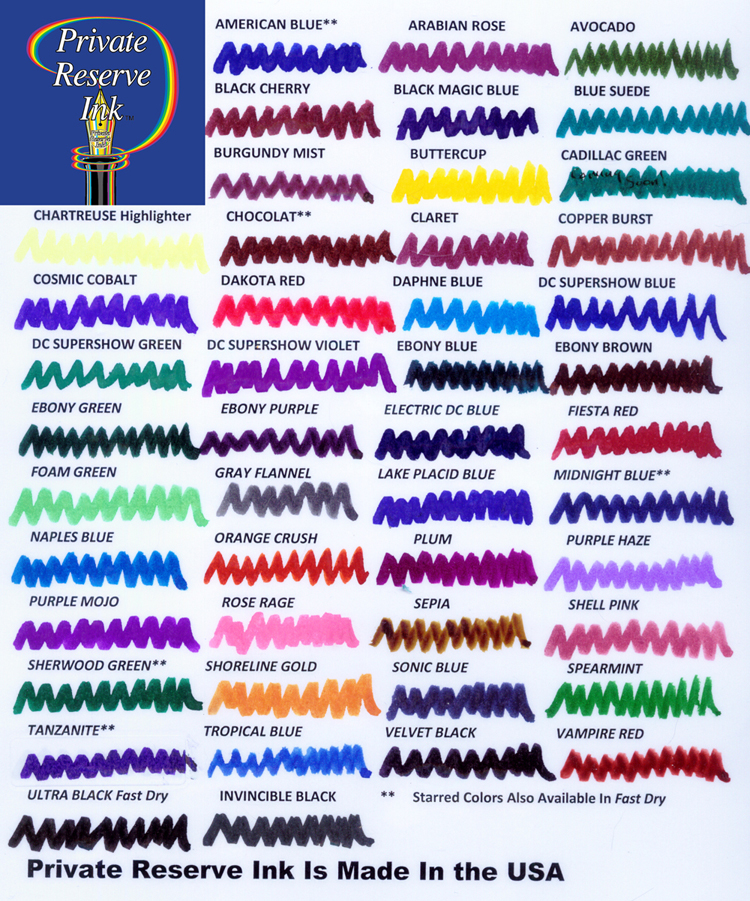 Diamine Ink Colour Chart