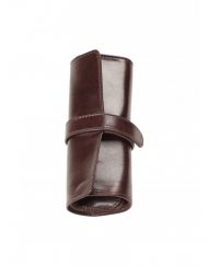Aston Leather Five Pen Roll Up Case Brown