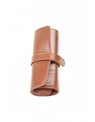 Aston Leather Five Pen Roll Up Case Tan