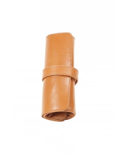 Aston Leather Five Pen Roll Up Case Tan