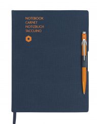 Caran D'Ache 849 BallPen Orange & A5 Blue Notebook