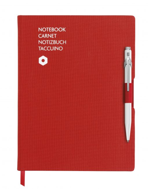 Caran D'Ache 849 BallPen White & A5 Red Notebook