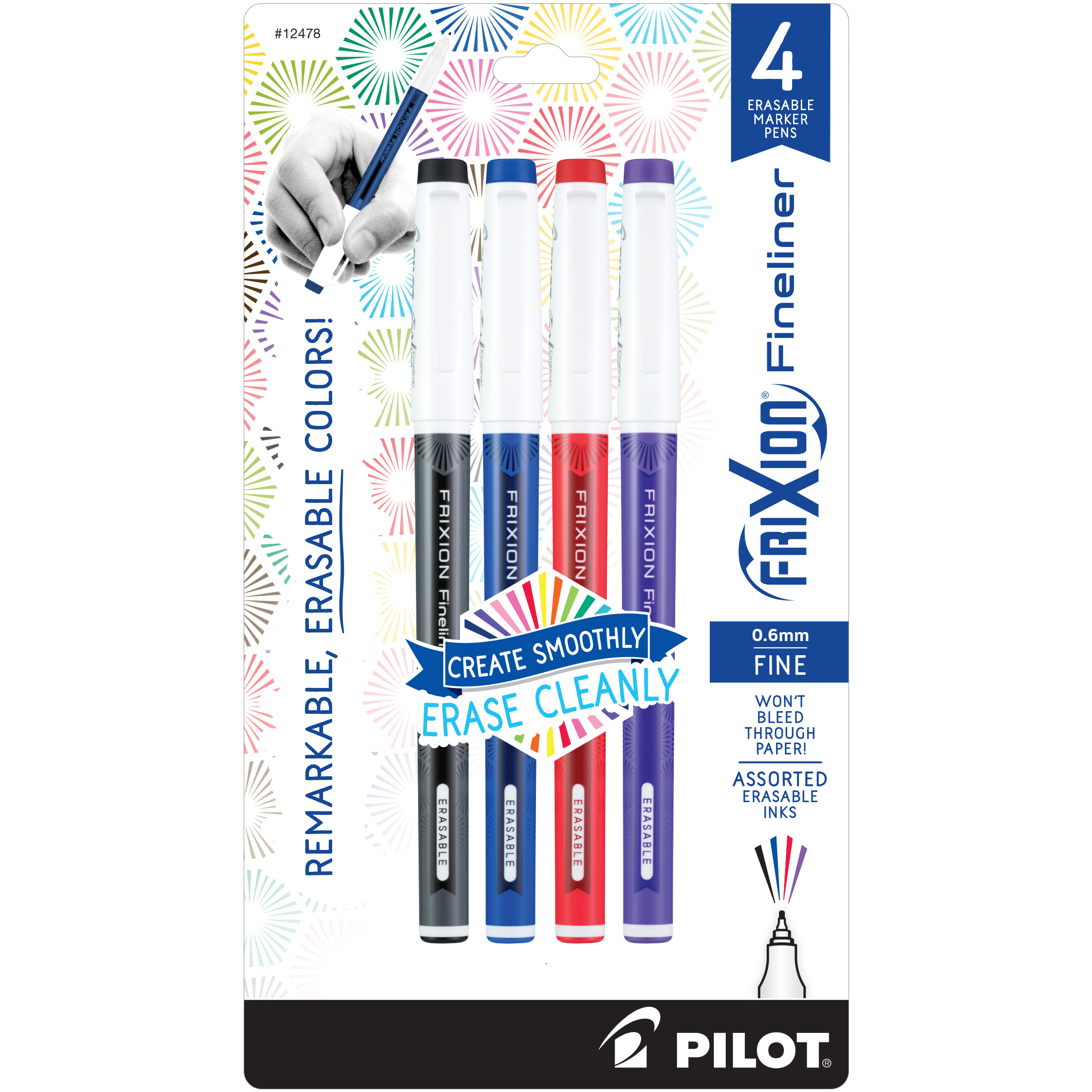 PILOT FRIXION FINELINER 4-PACK - includes black, blue, red and purple