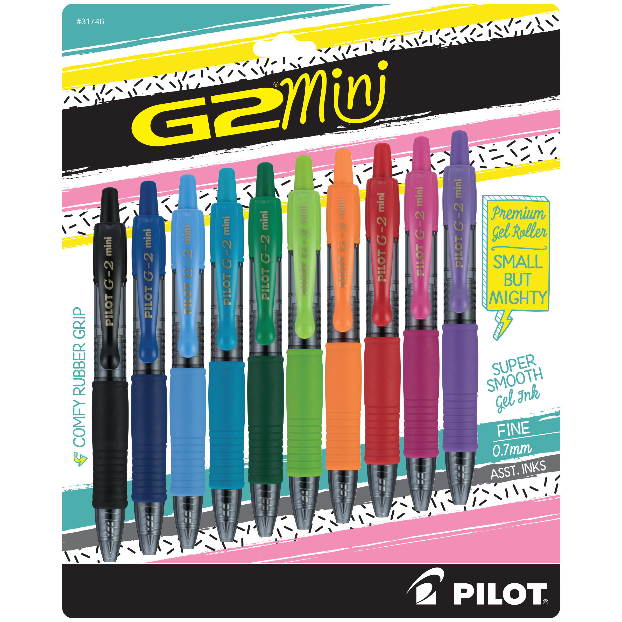 PILOT G2 MINI 10-PACK ~ pack of 10 mini click pens in assorted colors