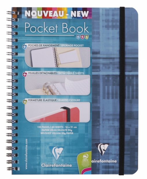 68566 CLAIREFONTAINE WIREBOUND POCKET NOTEBOOK RULED WITH ELASTIC CLOSURE 6 x 8¼