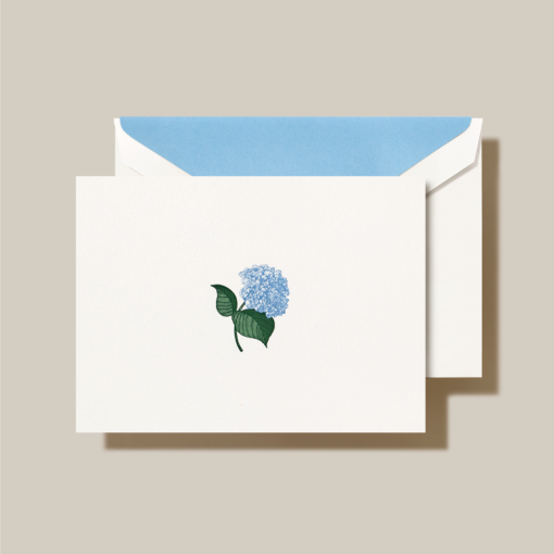 HAND ENGRAVED BLUE HYDRANGEA NOTE - CRANE STATIONERY