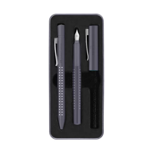 FABER-CASTELL GRIP FOUNTAIN PEN/BALLPOINT GIFT SET DAPPLE GREY